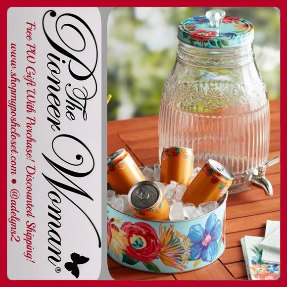 Beverage Dispenser 🌺 New Pioneer Woman Cassie/ Delaney Glass Drink Dispenser - Picture 6 of 7